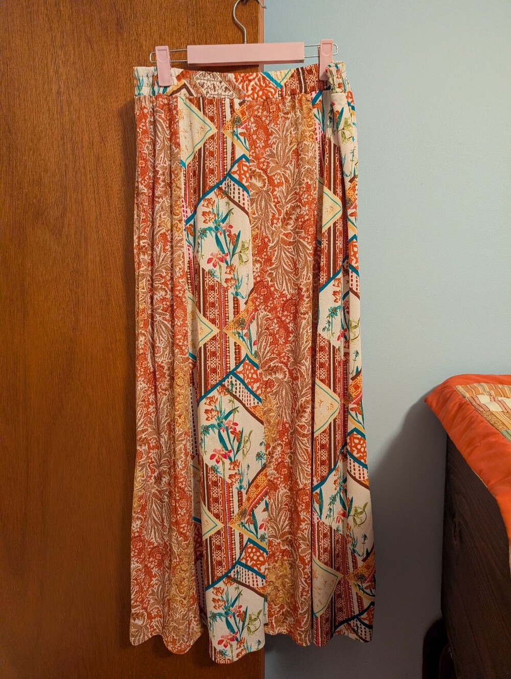 Cato Women's Boho Floral Maxi Skirt - Rust & Cream Size M